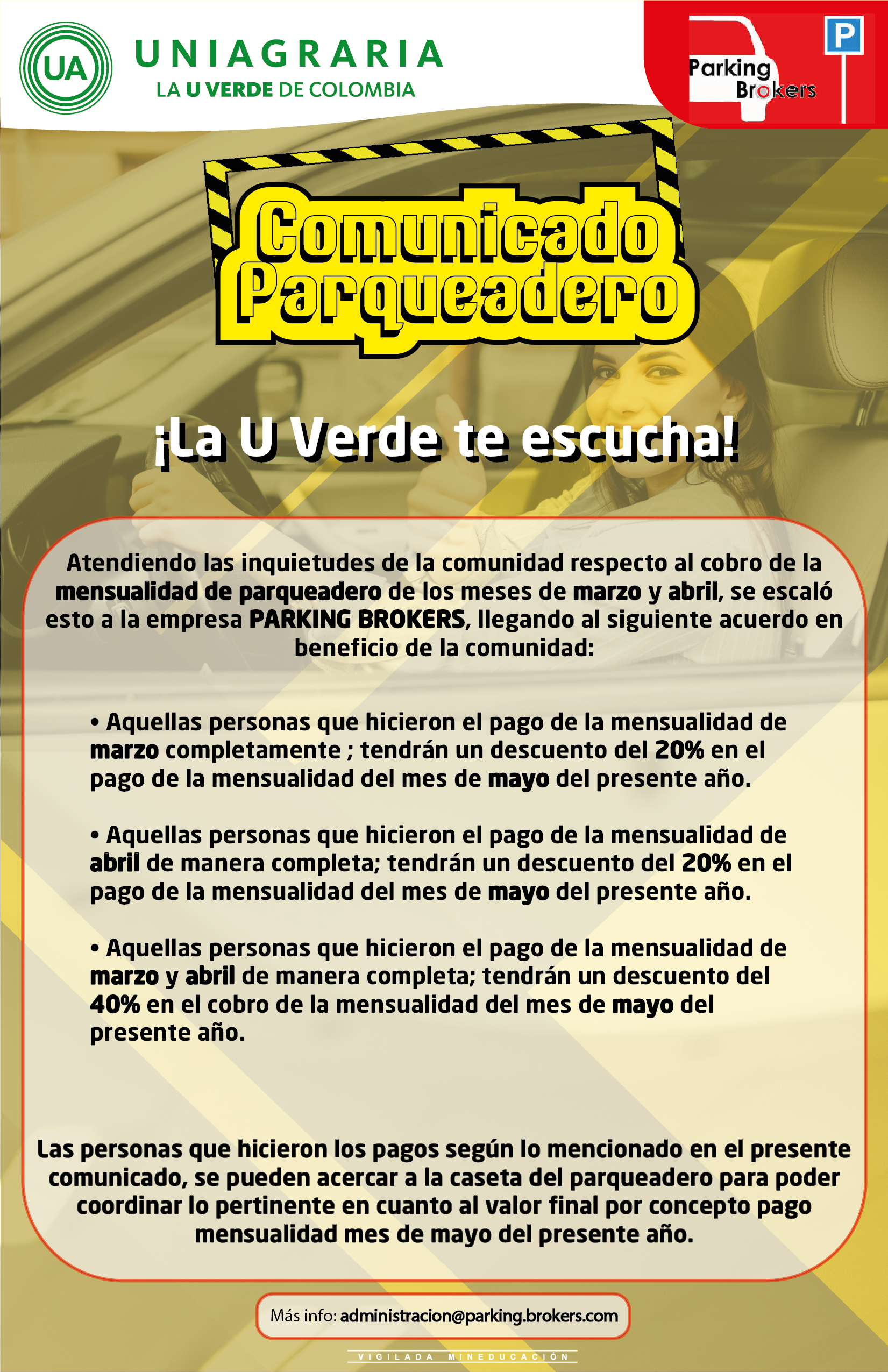 ¡La U verde te escucha! Comunicado Parqueadero