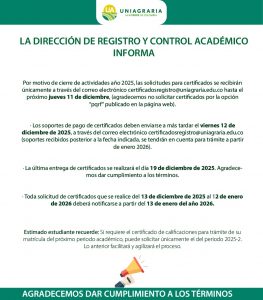 ¡La Dirección de Registro y Control Académico Informa!