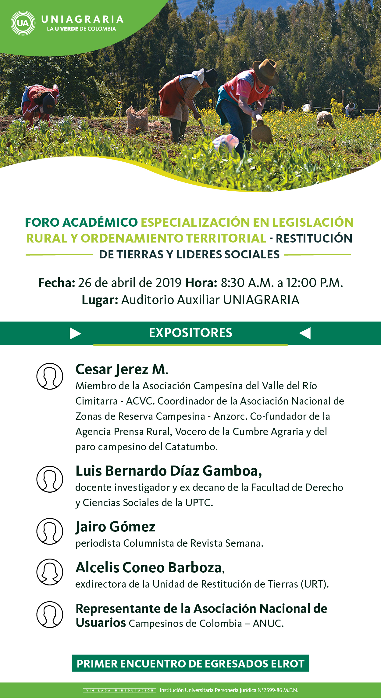 Foro Académico Especialización en Legislación Rural y Ordenamiento Territorial – Restitución de tierras y lideres sociales