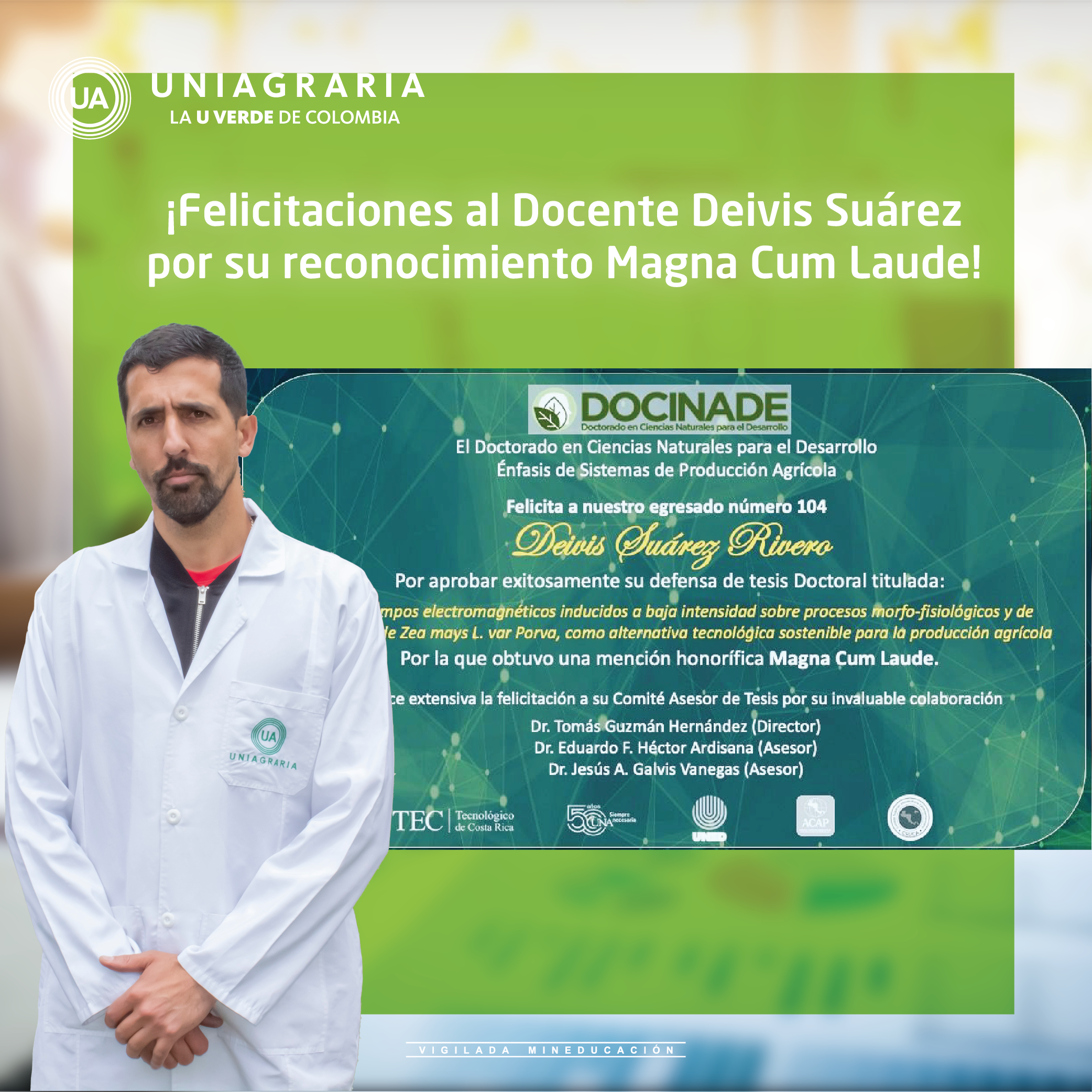 ¡Felicitaciones al Docente Deivis Suárez!