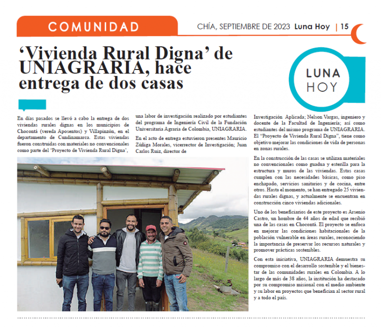 ´Vivienda rural digna´, un proyecto Uniagraria que genera interés por los medios