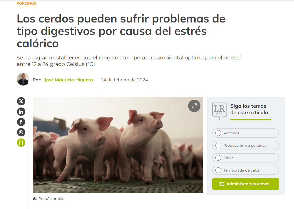 Los cerdos pueden sufrir problemas de tipo digestivos por causa del estrés calórico
