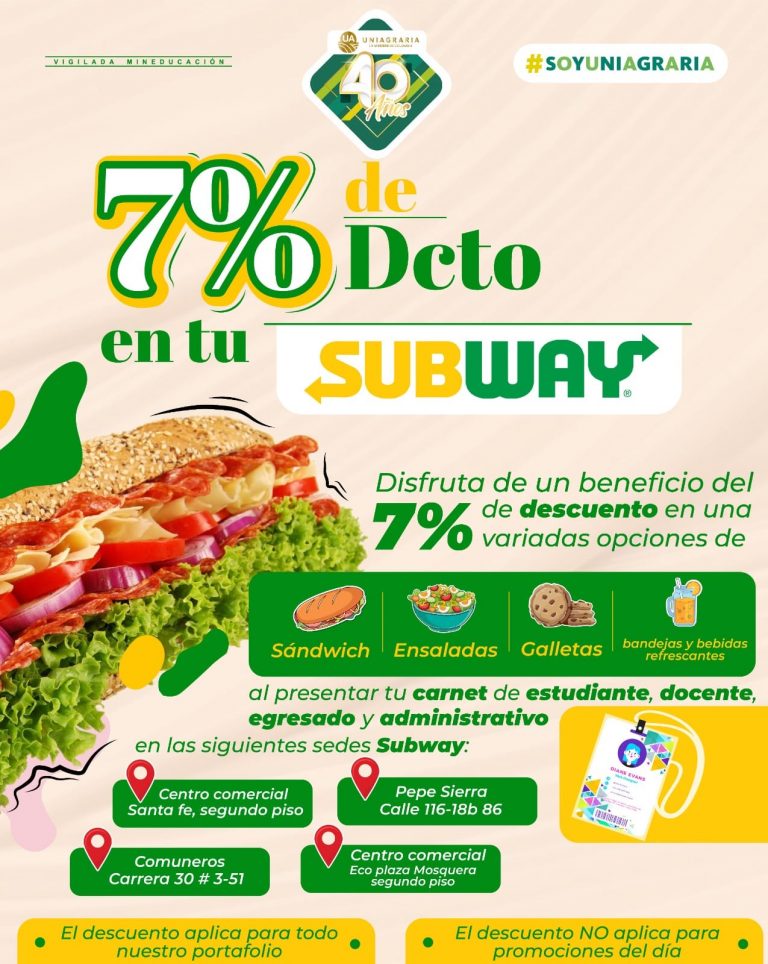 Disfruta de un descuento en tu SUBWAY