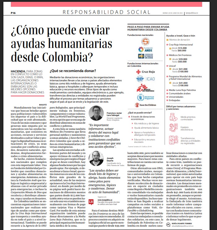 ¿Cómo puede enviar ayudas humanitarias desde Colombia?
