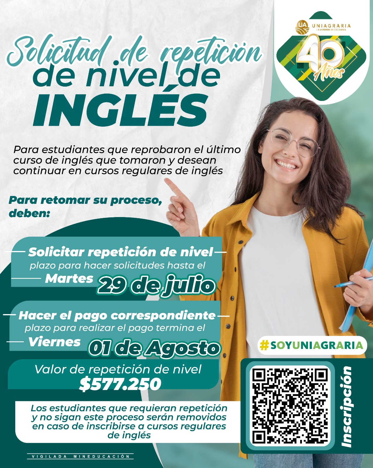 Solicitud de repetición de nivel de Inglés